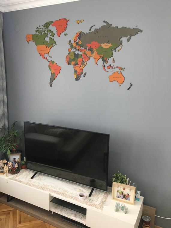 Wooden World Map, Wall Art Decor, 3D Wooden World Map, World Map for Pins,  Brown Color Wood Map, Housewarming Gift, Office Decor, Handcraft 