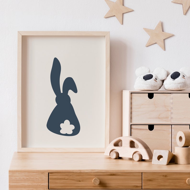 Navy Dark Blue Bunny Retro Printable Wall Art Poster Modern Artwork ...
