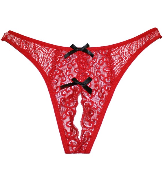 Culotte transparente avec entrejambe ouvert - rouge / noir