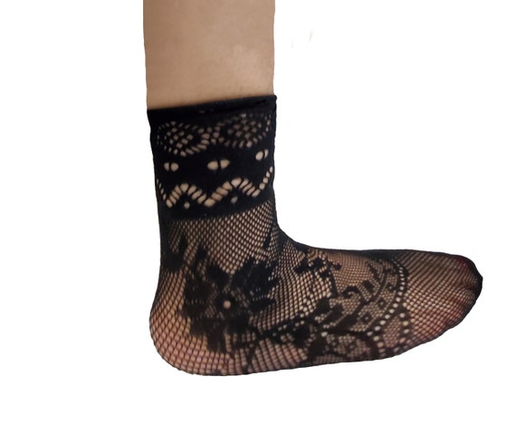 Black Floral Lace Ankle Socks
