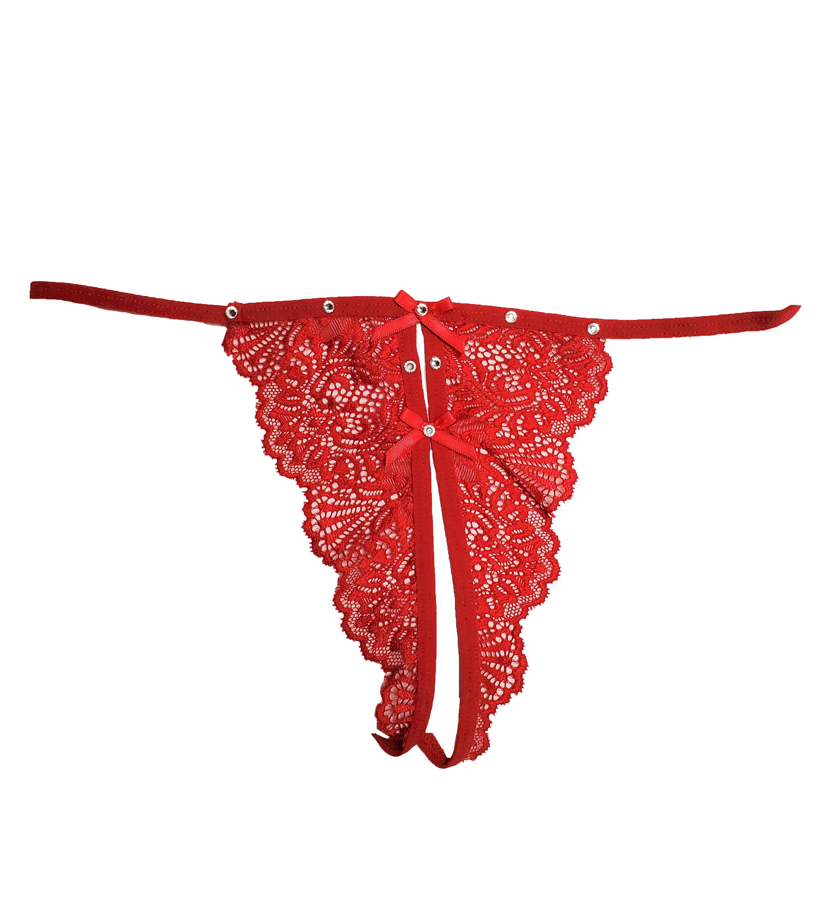 Red Lace Crotchless G String Thong With Crystals Detail Etsy