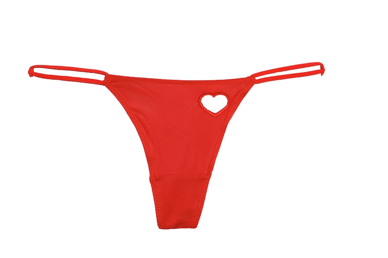 Red Microfiber Thong With Embroidered Heart Cut Out - Etsy UK