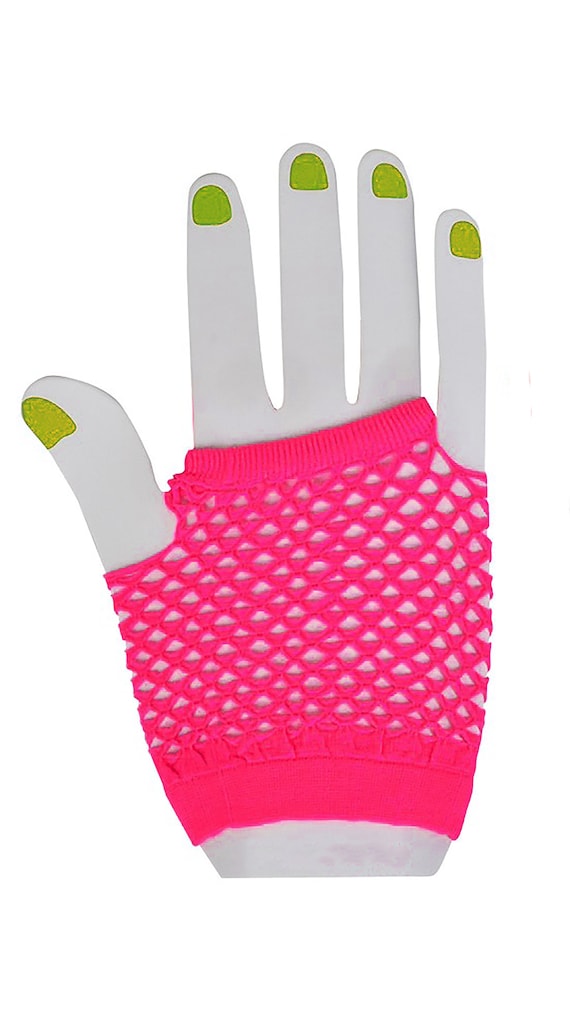 Neon Hot Pink Fishnet Fingerless Wrist Gloves 