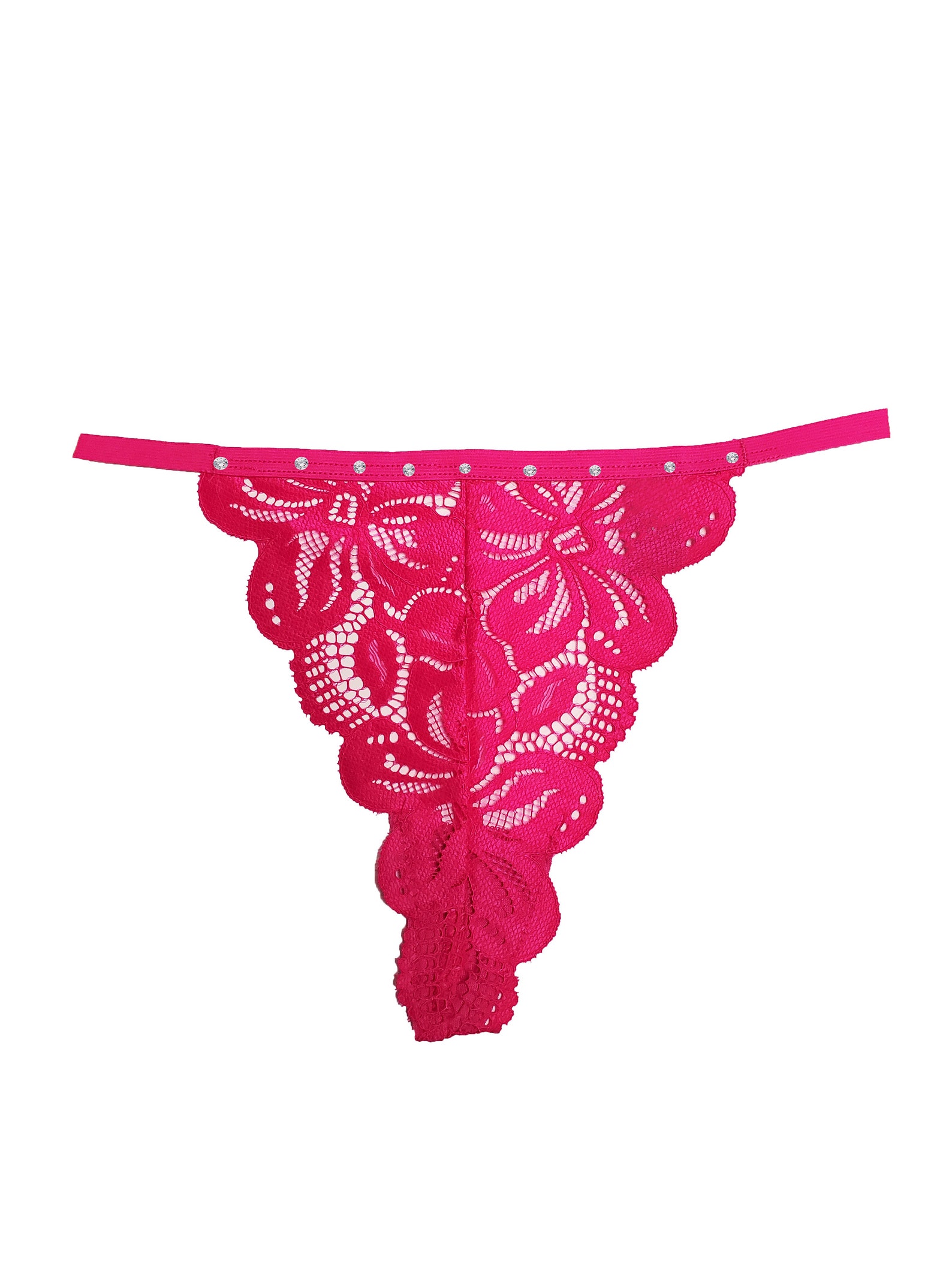 Hot Pink Stretch Floral Lace Gstring Thong With Crystals Etsy