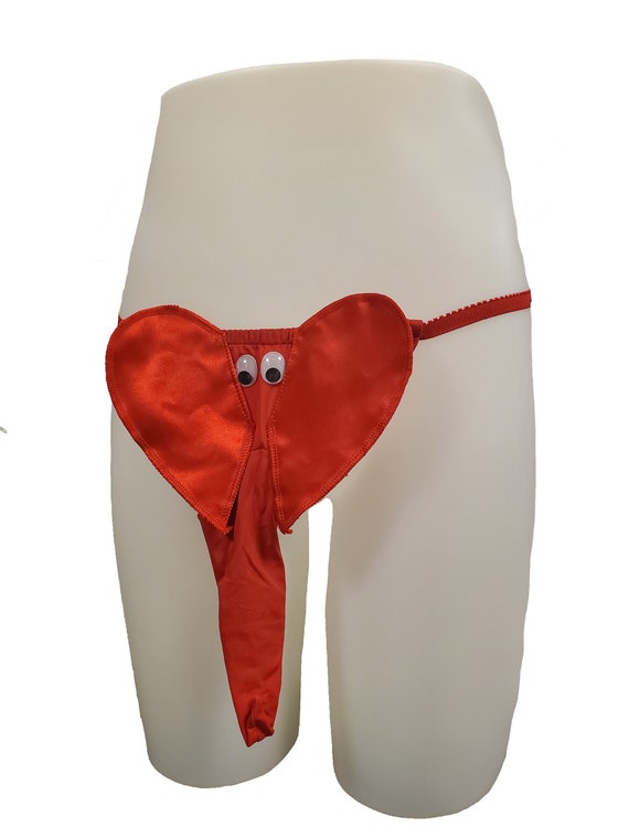 Red Satin Elephant Men's G-string With Floppy Ears Googly Eyes One Size 
