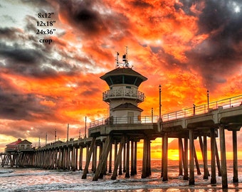 Winter Sunset at Huntington Beach Pier, Huntington Beach, California - Canvas Wraps