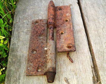 Old rusty metal door hinge Rusted Iron Industrial salvage Collectible hardware Antique Altered art steampunk assemblage Props Rustic decor