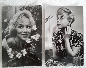Jeu de 2 cartes postales de stars de cinéma anciennes des années 50, vraie photo d'actrice, célébrités britanniques italiennes, film du milieu du siècle, photographie de collection, carte noir blanc
