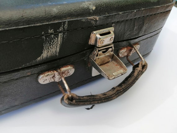Small antique suitcase Old black leatherette bag … - image 7