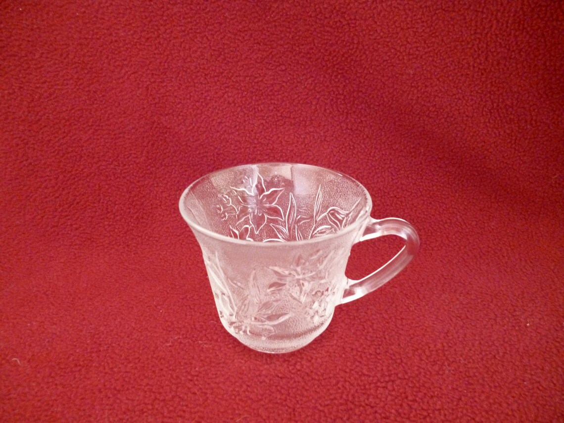 Clear glass cups set 3 Vintage Small Tea coffee Flowers teacup Etsy