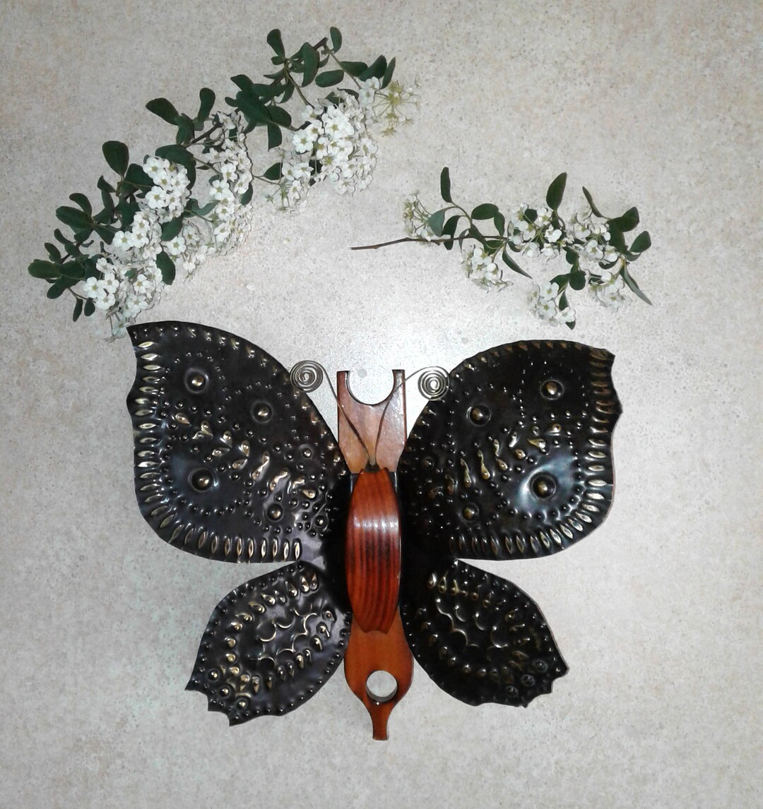Black Butterfly Wall Decor Vintage Art Copper Wings Metal Wood Etsy