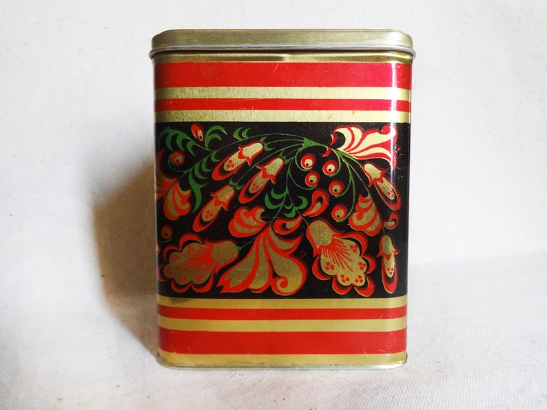 Big Tin Box With Lid Vintage Kitchen Metal Can Container Red Etsy