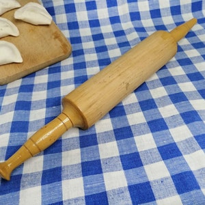Wooden rolling pin Vintage Dough roller with handles Cooking baking pastry tool Retro kitchenware bakeware
