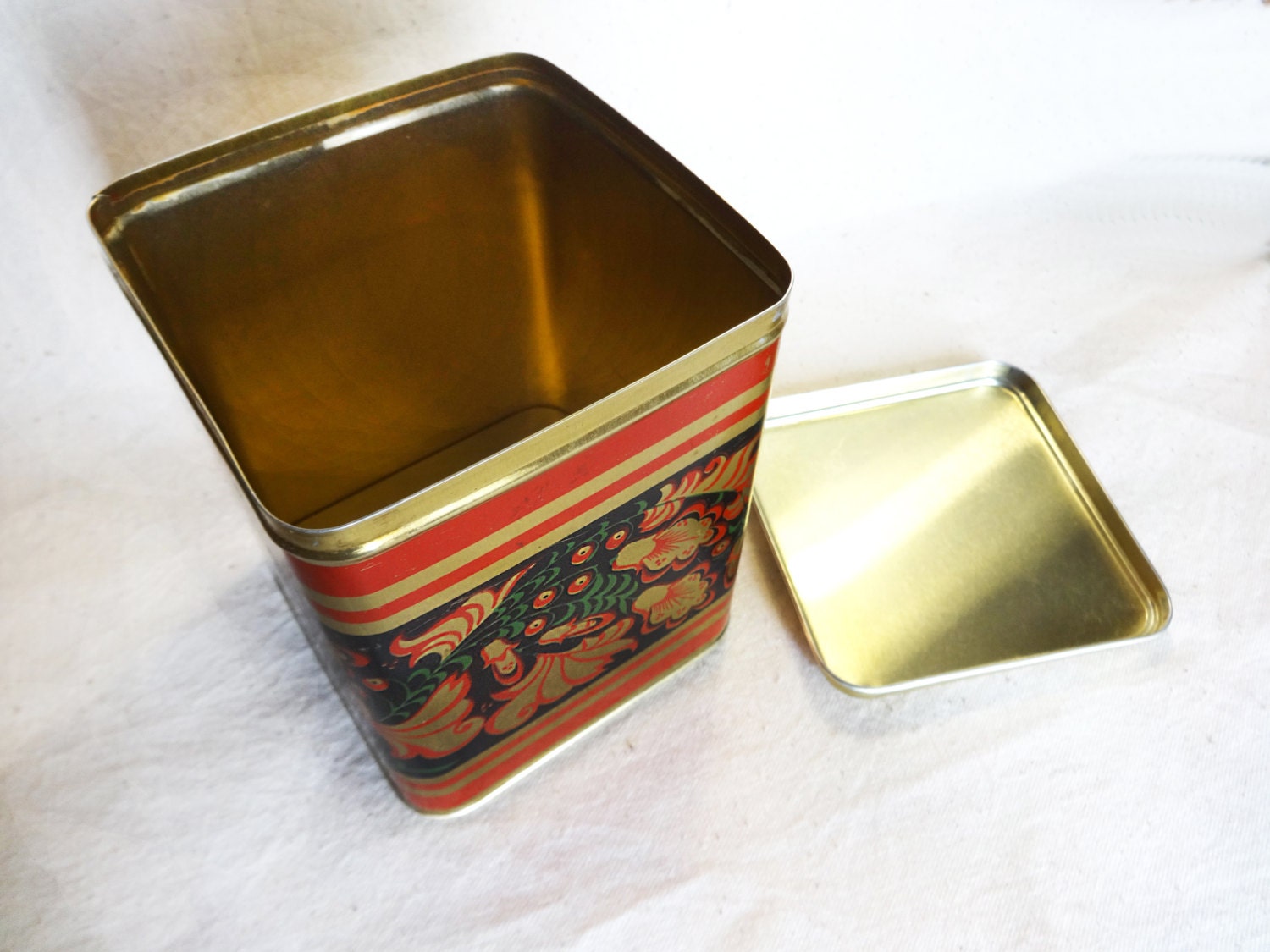 Big Tin Box With Lid Vintage Kitchen Metal Can Container Red Etsy
