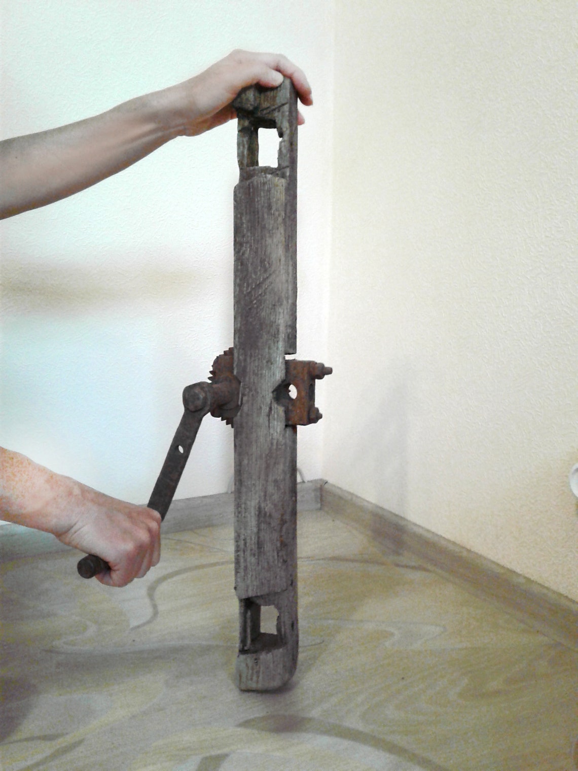 Antique Rusty metal Hand crank Old wood Craft art supply Etsy