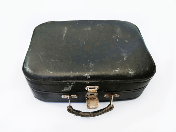 Small antique suitcase Old black leatherette bag … - image 3