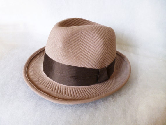 Fedora felt hat Vintage classic Wool velour beige… - image 2