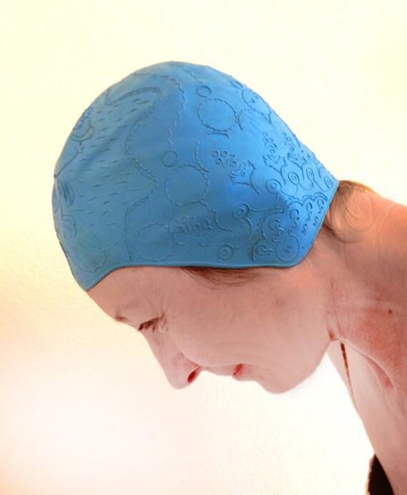 Retro Rubber swim cap Vintage Blue Adult bathing swim… Gem