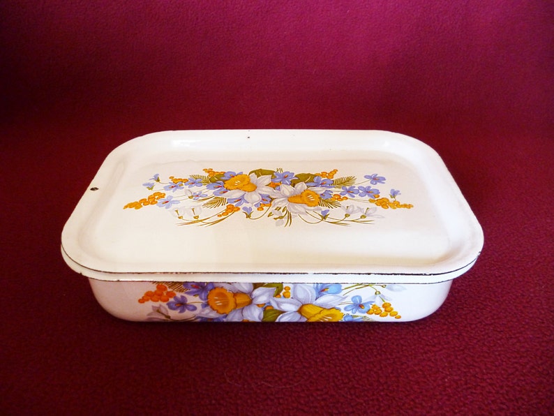 White Enamel Container With Lid Refrigerator Food Storage Etsy