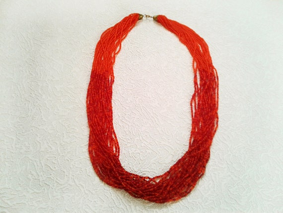 Multi strand necklace Seed beaded red Torsade Vin… - image 1