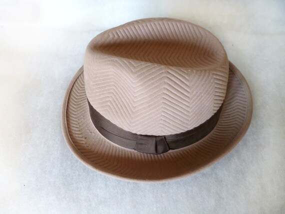 Fedora felt hat Vintage classic Wool velour beige… - image 4