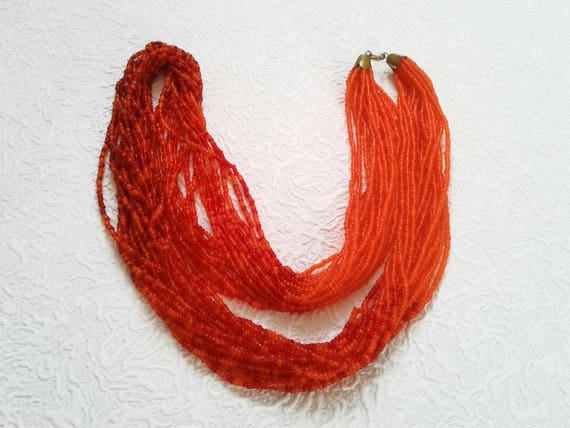 Multi strand necklace Seed beaded red Torsade Vin… - image 3