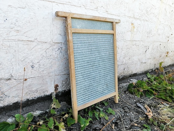 Old Primitive Washboard Hand Washing Felting Board Metal Wood Relic Laundry  Room Decor Farmhouse Wall Hanging Repurpose Recycle Supply 