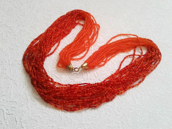 Multi strand necklace Seed beaded red Torsade Vin… - image 2