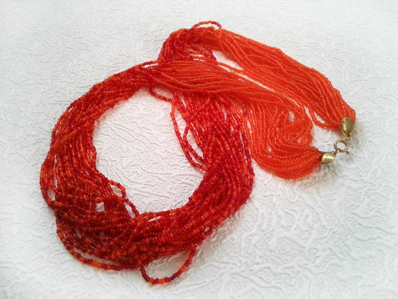 Multi strand necklace Seed beaded red Torsade Vin… - image 5