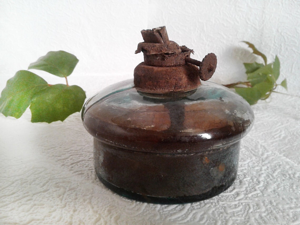 Antique kerosene lamp part Glass bottle Decor Sooty Rusty Etsy