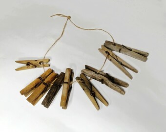 OLD WODEN CLIPS 12 Weathered Wood ,clothespins,pegs,decorative Holder ...