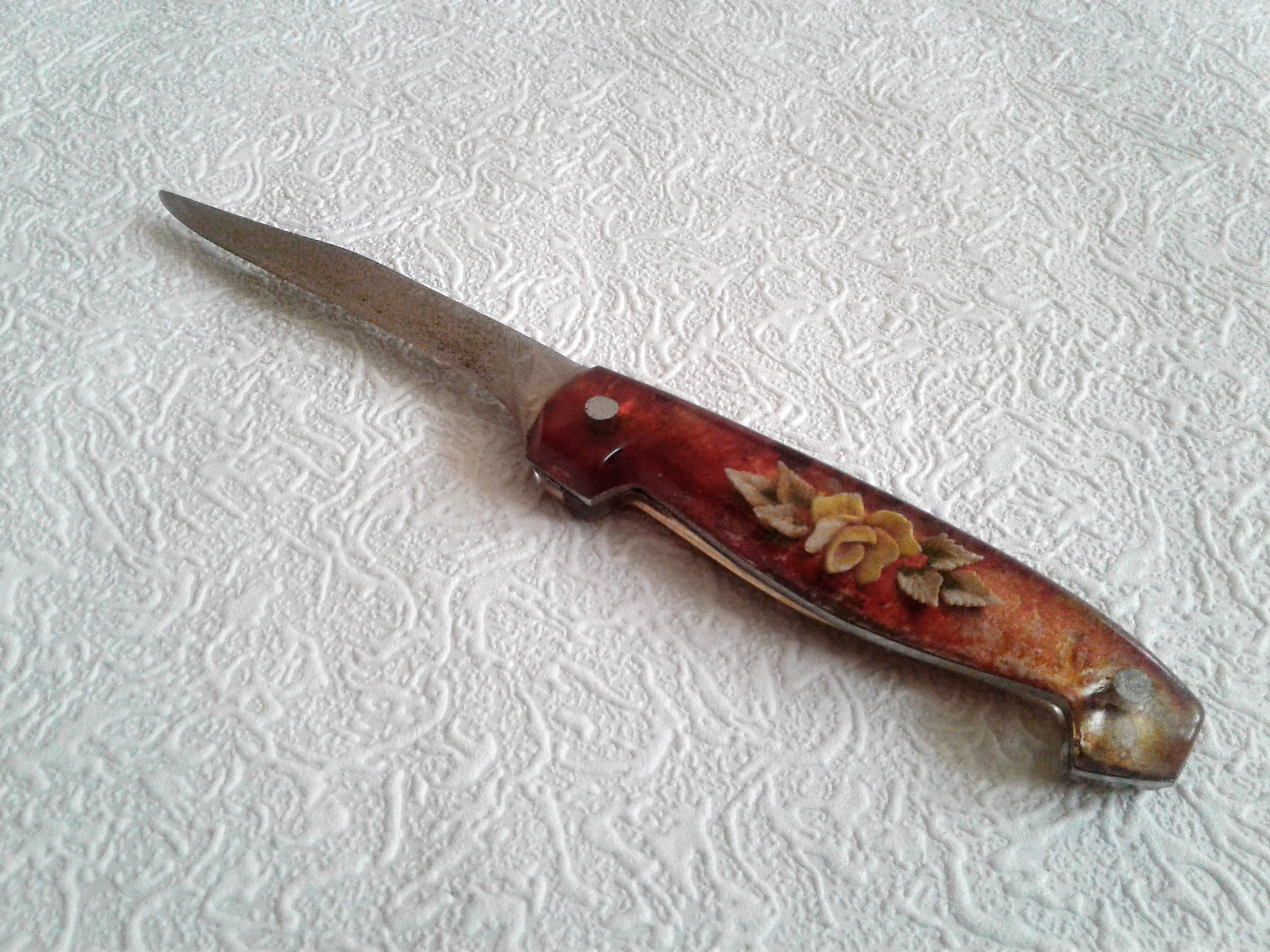 Unusual Kitchen knife Handmade Old prison art intaglio roses Etsy
