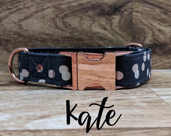 Rose Gold Polka-Dot Buckle Dog Collar; Rose Gold Hardware; Satin lined; 1" width