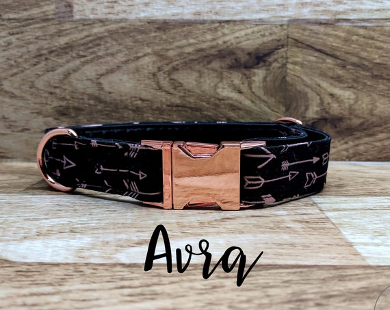 Rose Gold Arrow Buckle Dog Collar; Rose Gold Hardware; Satin lined; 1" width