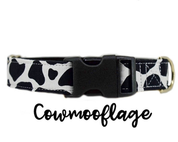 Cow print Dog Collar: Farm themed buckle collar; perfect for herding dogs; satin lined; 1", 1.5", 2" widths available; plastic buckle