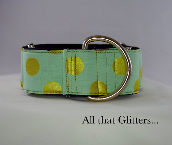 Teal and Gold Polkadot Martingale or Buckle Collar