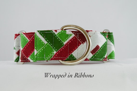 Red and Green Martingale or Buckle Dog Collar. Christmas/ holiday dog collar. Bright and Cheerful. Silver Metallics