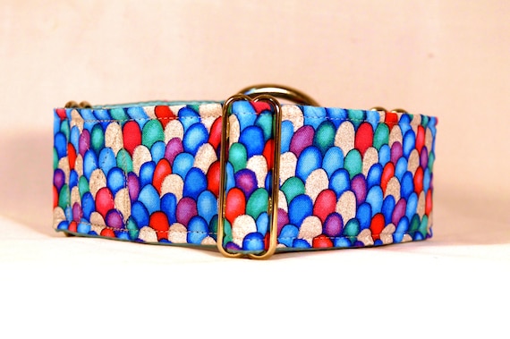 Mermaid Sparkle Martingale Dog Collar: Silver Hardware, Glitter (Rainbow Fish)