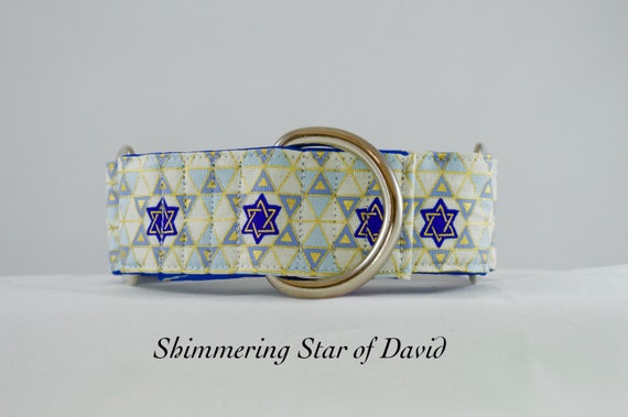 Shimmering Star of David Hanukkah Dog Collar: Available in Martingale or Buckle Adjustable styles