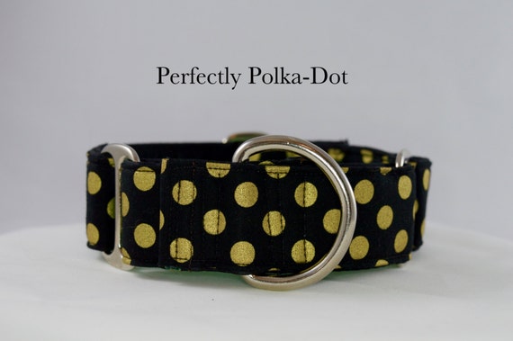 Black and Gold Polkadot Martingale Collar: SILVER HARDWARE