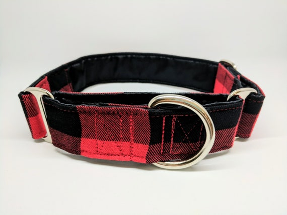 Lumberjack Plaid Martingale Dog Collar: SILVER HARDWARE