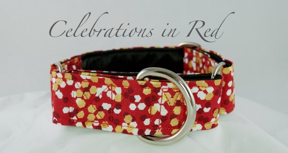 Red and gold Dog Collar: Available in Martingale or Buckle