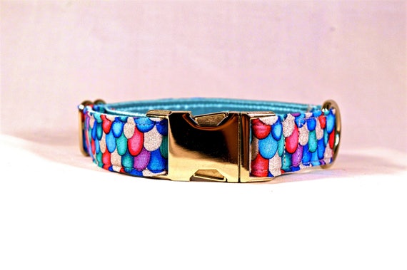 Mermaid Sparkle Quick Release Buckle Collar: Silver Buckle or Black Plastic Buckle Hardware, Glitter (Rainbow Fish)