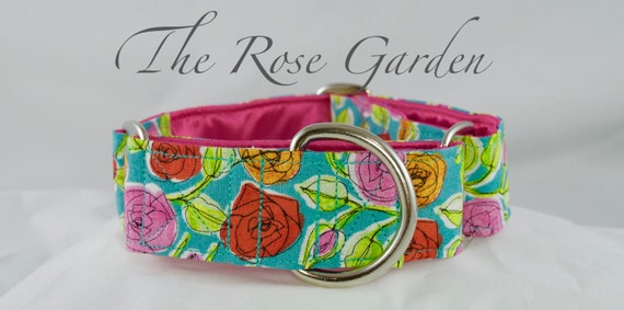 Floral Rose dog collar: available in Martingale or Buckle style adjustable dog collar