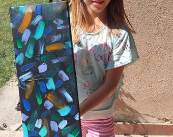 Peinture abstraite acrylique réalisée par une talentueuse fille de 9 ans