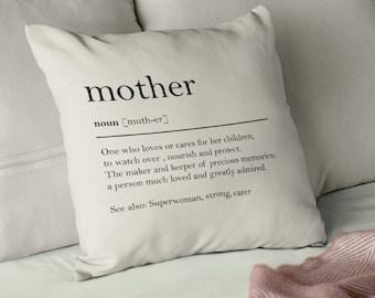 Gift For Mum from Son Daughter - Mother Definition Cotton Canvas Cushion Cover for Birthday Christmas Mother's Day Pillow Case from Kids