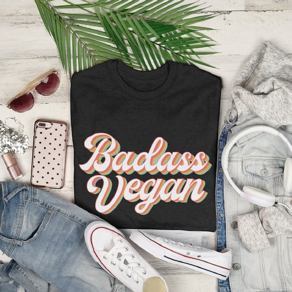 Badass Vegan Unisex Adults and Kids T Shirt - Funny Vegan Tee Woman Men AF Gift for Vegan Plants Herbivore Animal Lover Earth Eco Tee Top