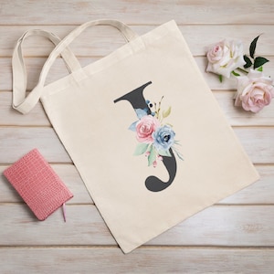 Embroidered Canvas Tote Bag, Floral Women Shopper Bag, Floral