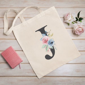 Bloemen initialen bloemen aquarel monogram draagtas cadeau bruiloft shopper baby werktas A-Z bruid bruids douche vrijgezellenfeest bruidsmeisje