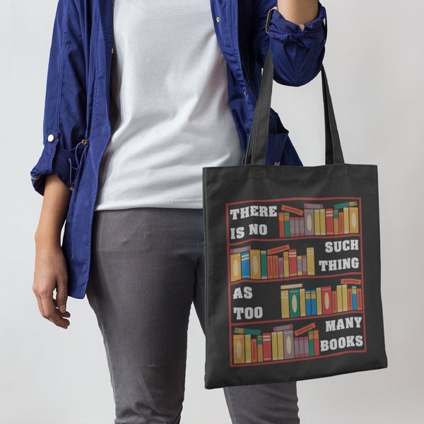 Book Lover Gift There Is No Such Thing As Too Many Books Shopper Tote Bag Worm Funny Reading Gift for Teacher Librarian College Uni Student
